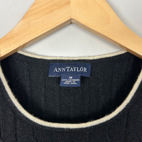 Y2K Ann Taylor Black Cashmere Cable Knit Sweater Vest/Shell Preppy Tennis Prep S - Picture 4 of 4